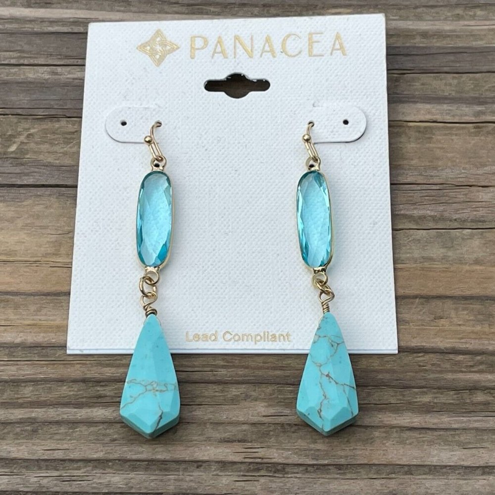 Panacea Earrings Gold Tone Hook wire Turquoise Bead Drop/Dangle Women Ear Jewelr - Picture 7 of 9
